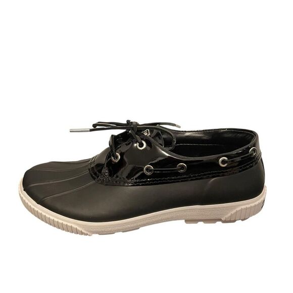Michael Kors Hyde Black Duck Shoes Rubber Leather Size 9 - Picture 1 of 6